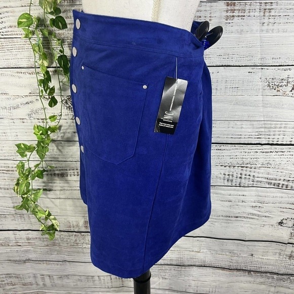 INC International Concepts Skirt Royal Blue Faux Suede Snap Front Pockets Boho - Picture 8 of 10